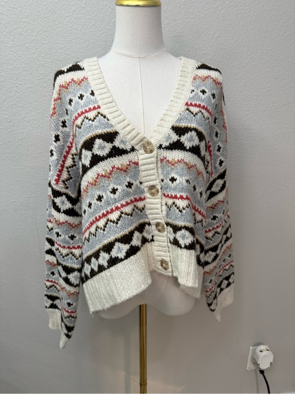 American Eagle Y2K inspired Fair Isle Cardigan Sweater M Cozy Cabin Core
